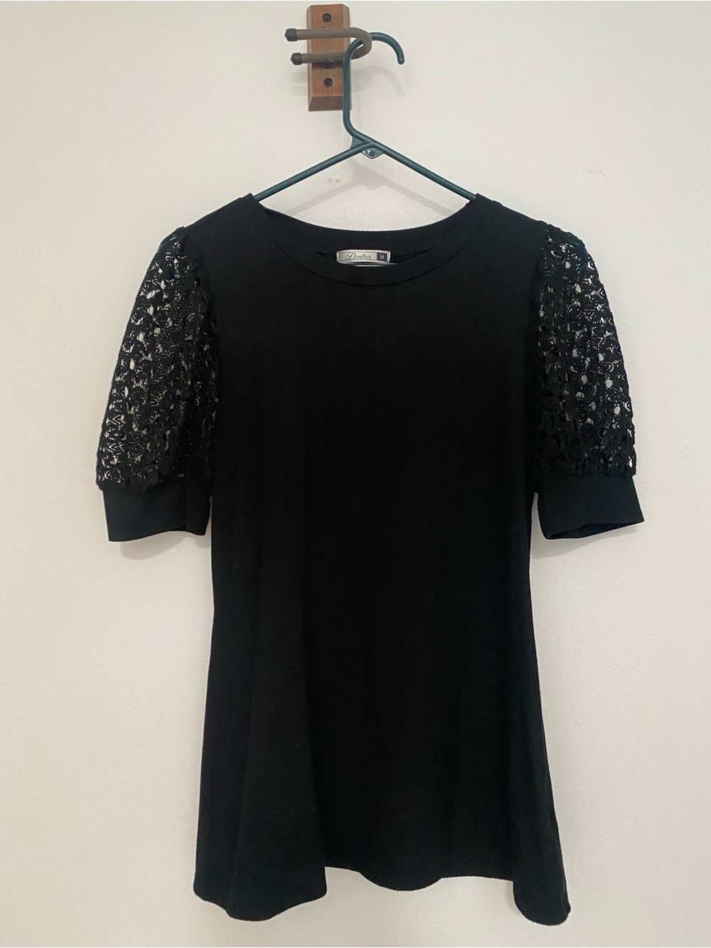 Flowy Black Top with Lace Puff Sleeves